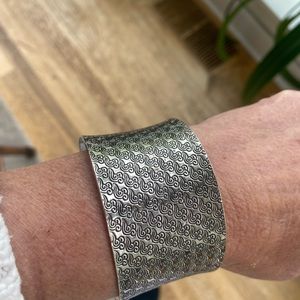 Wide Silver Cuff Wave Pattern Bracelet